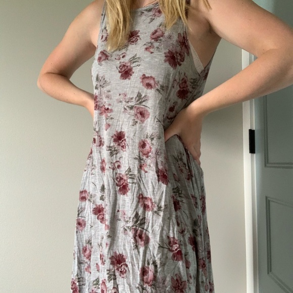 Grey Aline dress with purple/pink flowers - Picture 1 of 1